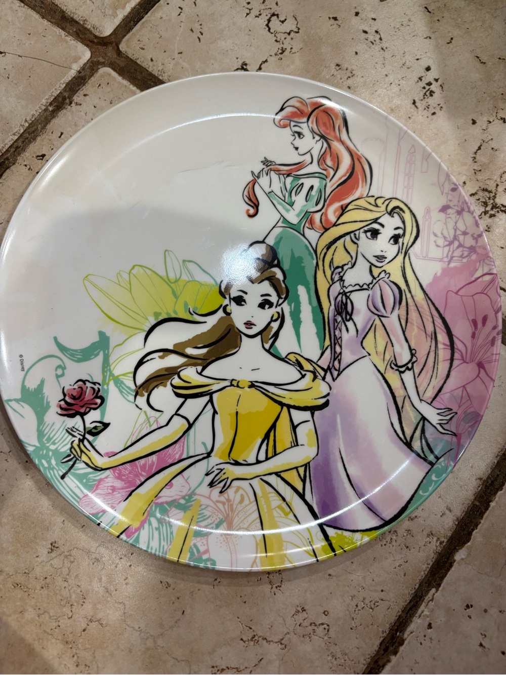 Disney Princess Decorative Plate with Yellow, Purple, Green and Pink Accents